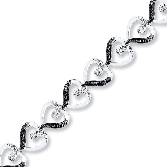 Black & white diamond heart bracelet (NIB) - Picture 1 of 5